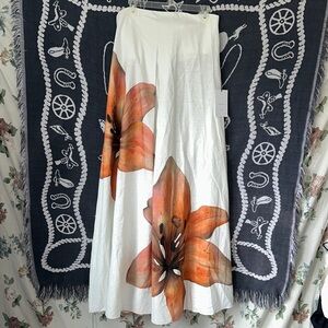 Significant Other Elegant Floral Maxi Skirt in White and Orange